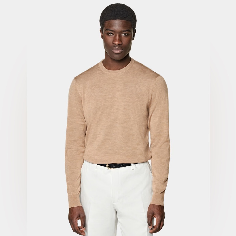 Suitsupply men’s merino wool crewneck in camel